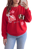 Black Rugby Game Day Patchwork Graphic Plus Size Sweatshirt Aaria Tees