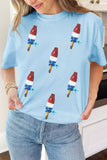 Light Blue Patriotic Sequin Popsicle Graphic Tee Aaria Tees