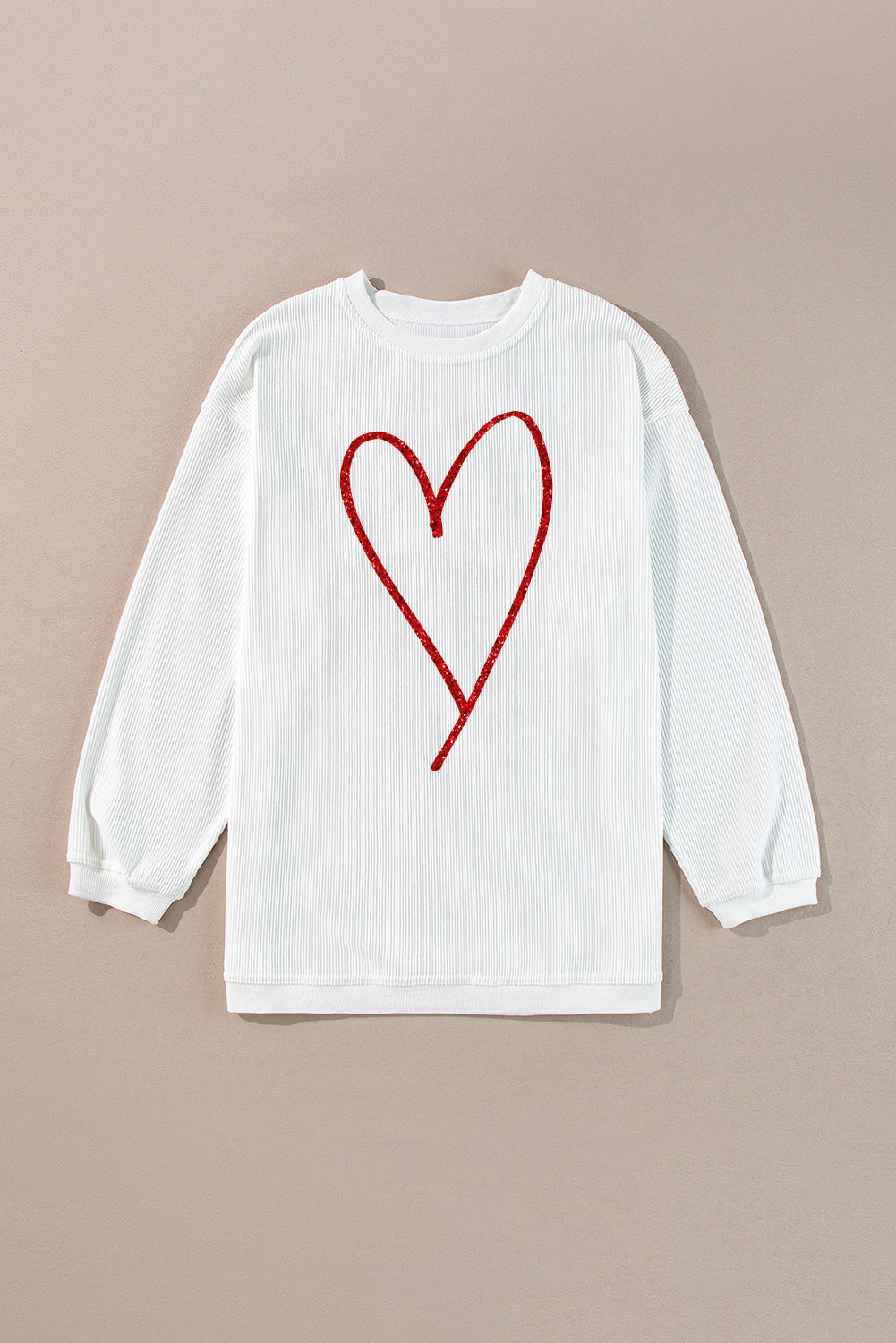 White Glittering Heart Printed Corded Valentines Pullover Sweatshirt - Aaria Tees Aaria Tees