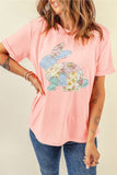 Pink Vibrant Easter Bunny Patchwork Printed T Shirt Aaria Tees