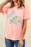 Pink Vibrant Easter Bunny Patchwork Printed T Shirt Aaria Tees