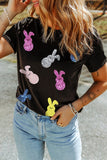 Black Sequin Bunny Doll Graphic Easter Day T Shirt - Aaria Tees Aaria Tees