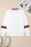 Red Dahlia Chenille Letter A Graphic Varsity Striped V Neck Puff Sleeve Sweatshirt Aaria Tees