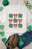 White St Patrick Shamrock Bowknot Printed Crewneck Tee Aaria Tees