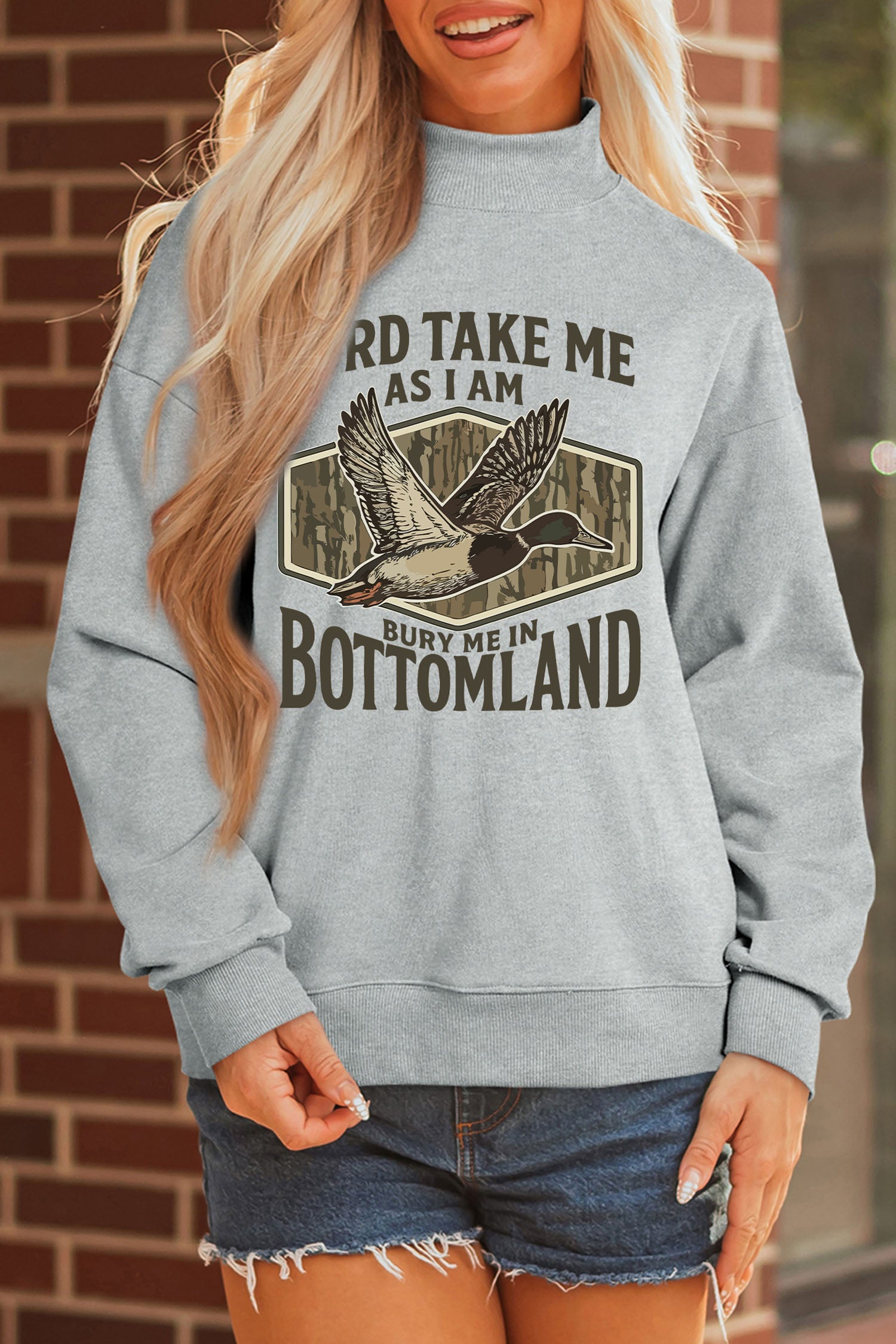 Gray Exposed Seam Mock Neck Western Print Duck Sweatshirt - Aaria Tees Aaria Tees