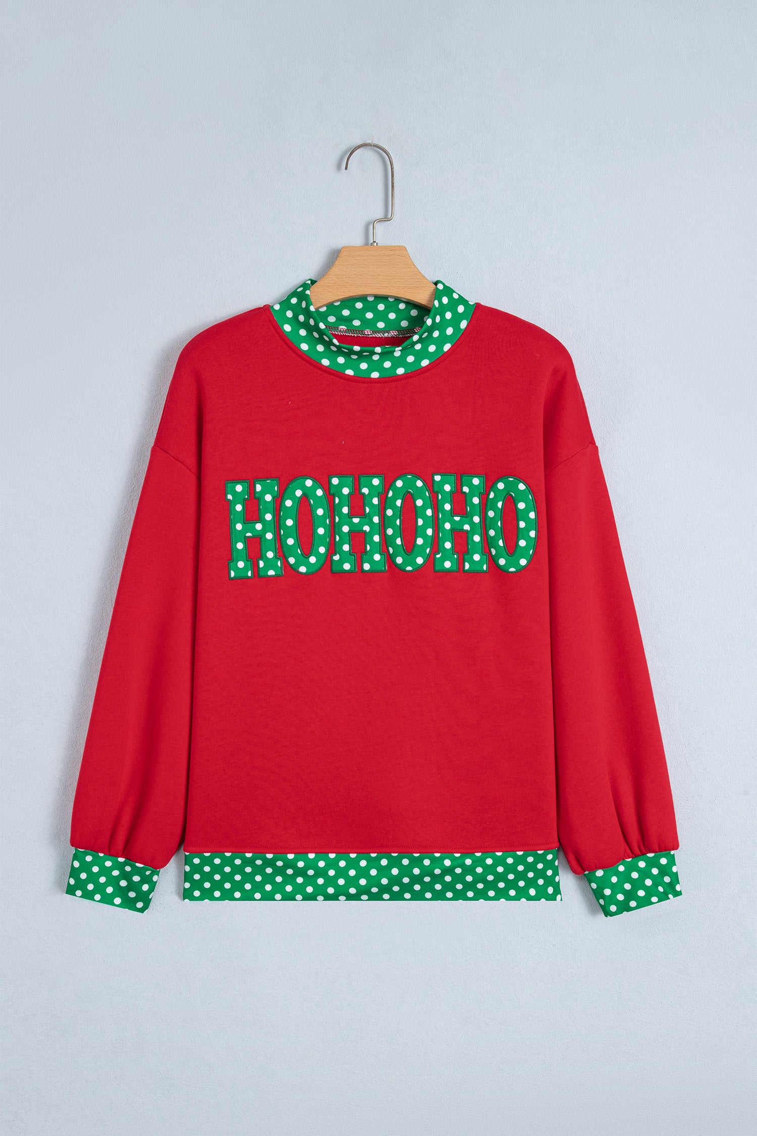 Sail Blue Polka Dot Letter Print Contrast Trim Mock Neck Sweatshirt - Aaria Tees Aaria Tees