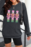 Black Christmas Sequined Nutcrackers Mineral Wash Corded Sweatshirt Aaria Tees