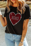 Black Rhinestone XOXO Heart Graphic Crewneck Tee - Aaria Tees Aaria Tees