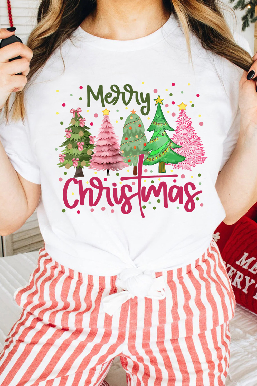White Merry Christmas Holiday Vibe Graphic Crewneck T Shirt - Aaria Tees Aaria Tees