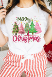 White Merry Christmas Holiday Vibe Graphic Crewneck T Shirt - Aaria Tees Aaria Tees