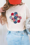 White Faux Patchwork Patriotic Flower Printed T Shirt Aaria Tees