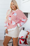 Orange Stripe Sequin Santa Claus Pattern Christmas Pullover Sweatshirt - Aaria Tees Aaria Tees