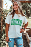 White Checkerboard LUCKY Graphic St Patrick Tee Aaria Tees