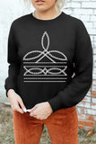 Black Western Pattern Print Round Neck Pullover Sweatshirt - Aaria Tees Aaria Tees