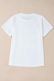 White Bow Tie Baseball Print Round Neck Casual Tee - Aaria Tees Aaria Tees