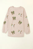 Apricot Twisted Rib Sequin Patched Mallard Bow Pattern Oversized Sweatshirt - Aaria Tees Aaria Tees