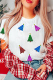 White Glitter Christmas Tree Pattern Cuffed Sleeve Christmas T Shirt Aaria Tees