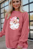 Strawberry Pink Santa Claus Sparkle Corded Crew Neck Sweatshirt Aaria Tees