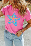 Sachet Pink Floral Starfish Printed Casual Round Neck Tee - Aaria Tees Aaria Tees