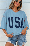 Fiery Red USA Graphic Half Sleeve Loose Ribbed Top Aaria Tees