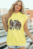 Yellow High Neck Sequin Horse Cap Sleeve Tunic Top - Aaria Tees Aaria Tees