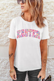 White Cheerful Leopard EASTER Letter Graphic Tee Aaria Tees