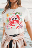 White Summer Vacation Crab Graphic Tee Aaria Tees