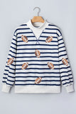 Blue Stripe Sequin Rugby Print Mock Neck Casual Sweatshirt Aaria Tees