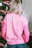 Pink Shiny Heart Shape love Print Sequined Sleeve Sweatshirt - Aaria Tees Aaria Tees