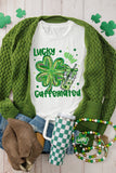 White Lucky and Caffeinated Clover Graphic St Patrick Tee Aaria Tees