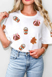 White Sequined Pumpkin Fall Graphic Casual Shift T Shirt Aaria Tees