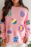 Pink Sequined Easter Egg Patched Pullover Sweatshirt Aaria Tees