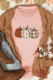 Pink Mix Pattern Pumpkin Print Round Neck T Shirt - Aaria Tees Aaria Tees