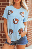 Light Blue Gopher Ball Sequin Patched Casual T Shirt Aaria Tees