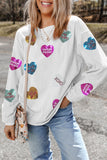 White Valentines Slogan Heart Sequin Corded Baggy Sweatshirt - Aaria Tees Aaria Tees