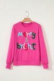 Rose Red Merry & Bright Christmas Letter Graphic Sweatshirt - Aaria Tees Aaria Tees