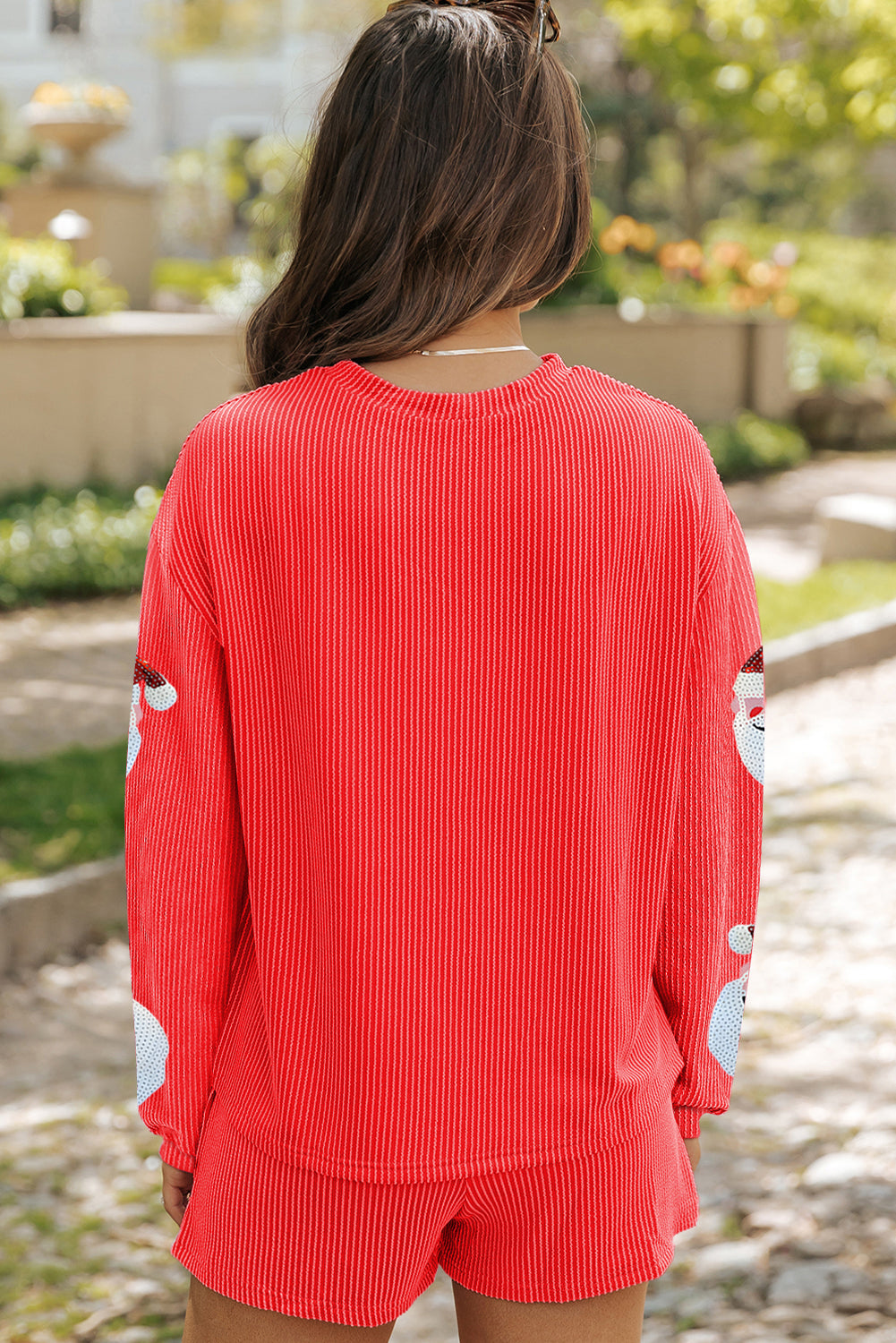 Gold Flame Sequin Christmas Santa Clause Corded Pullover and Shorts Set - Aaria Tees Aaria Tees