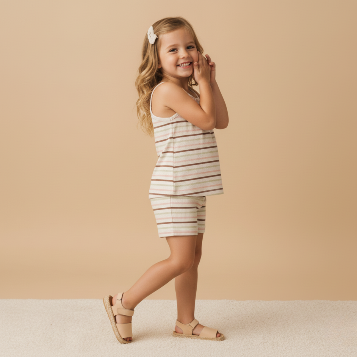 Organic Tank Top & Shorts Set - Terra Stripes - Aaria Tees