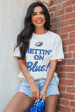 White Rugby Football BETTIN ON Blue Graphic Crewneck T Shirt - Aaria Tees Aaria Tees