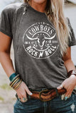 Gray Western Letter Steer Head Graphic Tee - Aaria Tees Aaria Tees