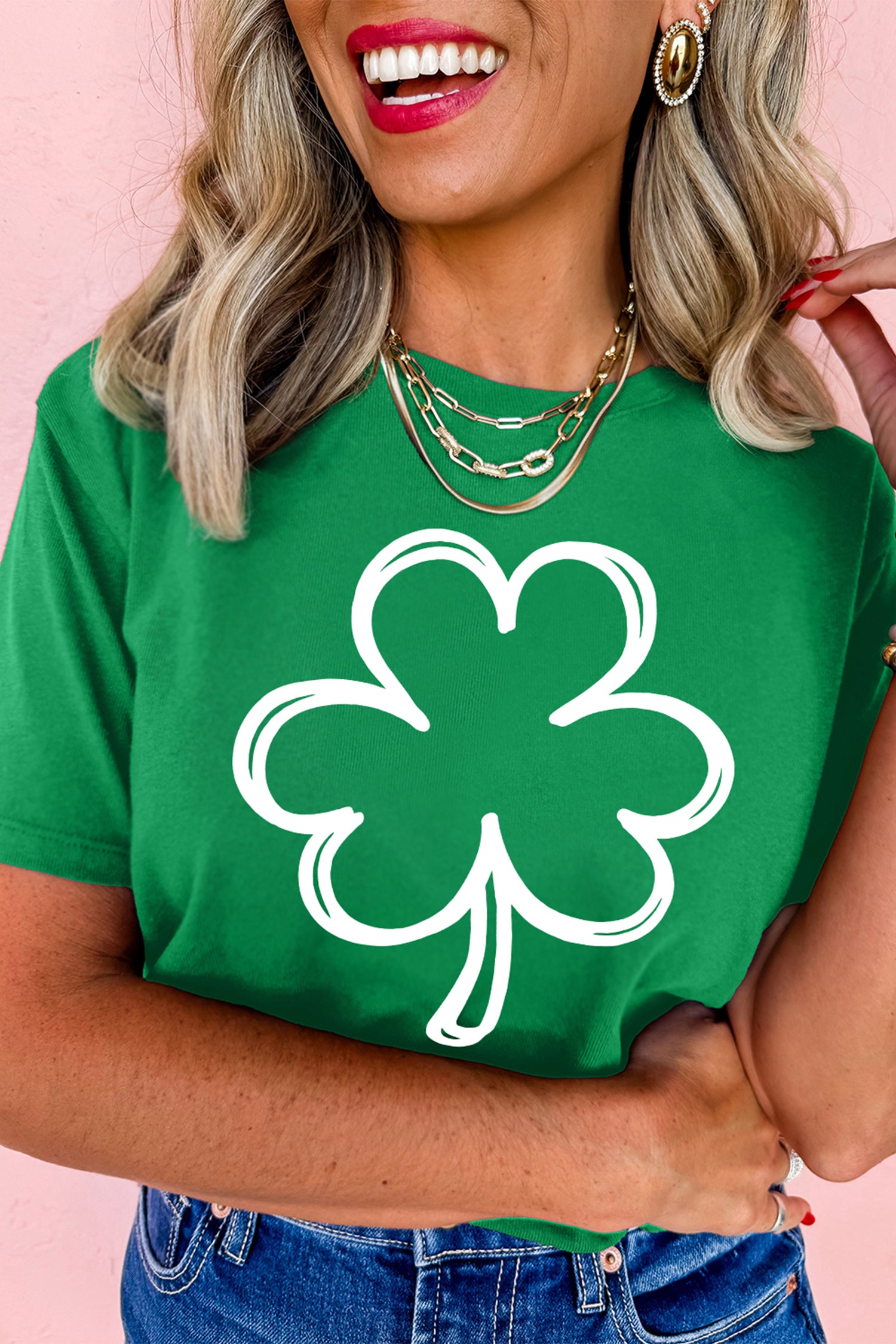 Bright Green St Patricks Day Lucky Shamrock Printed Casual Tee - Aaria Tees Aaria Tees