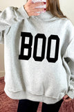 Light Grey Halloween Boo Slogan Ghost Print Reversible Mock Neck  Sweatshirt Aaria Tees