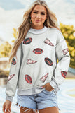 Light Grey Sequin Rugby Game Day High Neck Baggy Sweatshirt - Aaria Tees Aaria Tees