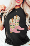 Floral Cowgirl Boots Graphic T-Shirt Aaria Tees
