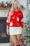 Red Santa Claus Christmas Tree Patched Pattern Drop Shoulder Sweatshirt - Aaria Tees Aaria Tees