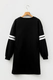 Black Sequin Ghost Graphic Varsity Striped Sleeve Halloween Sweatshirt Dress Aaria Tees