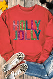 Red Heat Transfer HOLLY JOLLY Printing Christmas Pullover Sweatshirt - Aaria Tees Aaria Tees