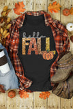Black Hello Fall Letter Pumpkin Printed Thanksgiving T Shirt Aaria Tees