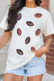 White Sequin Rugby Pattern Round Neck Casual T Shirt - Aaria Tees Aaria Tees