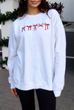 White Diverse Bow Embroidery Drop Shoulder Sweatshirt - Aaria Tees Aaria Tees